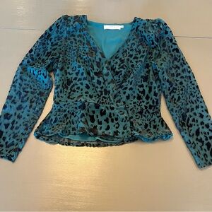 Astr Teal and Black Leopard Print Blouse